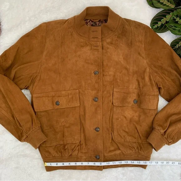 Vintage Vera Pelle Italian Leather Brown Suede Bomber Jacket - Picture 2 of 7
